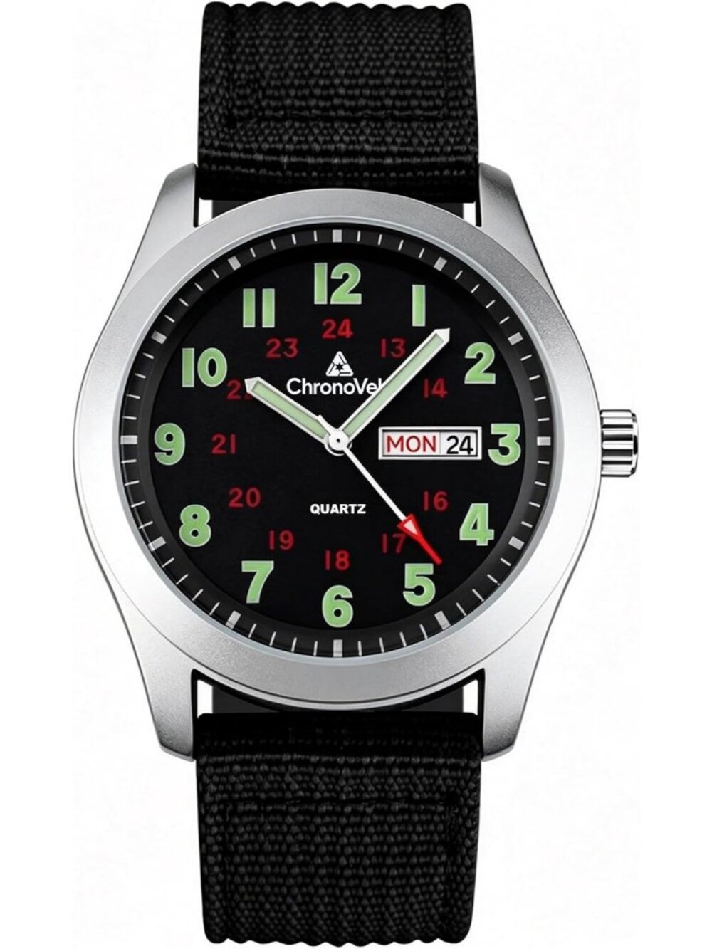 Men's Black Military Dial Durable Nylon Strap Date Display Casual Wrist Watches